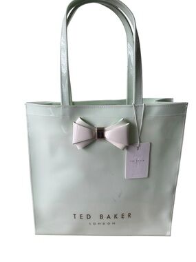 NWT Ted Baker Alacon Large Mint Green Icon Bow Tote Bag - Glossy Vinyl Shopper
